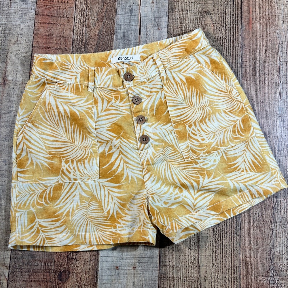 Rip Curl Yellow Linen Cotton Summer Palm Walkshort High Rise Shorts Medium - Picture 1 of 6
